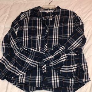 Plaid ruffle button up